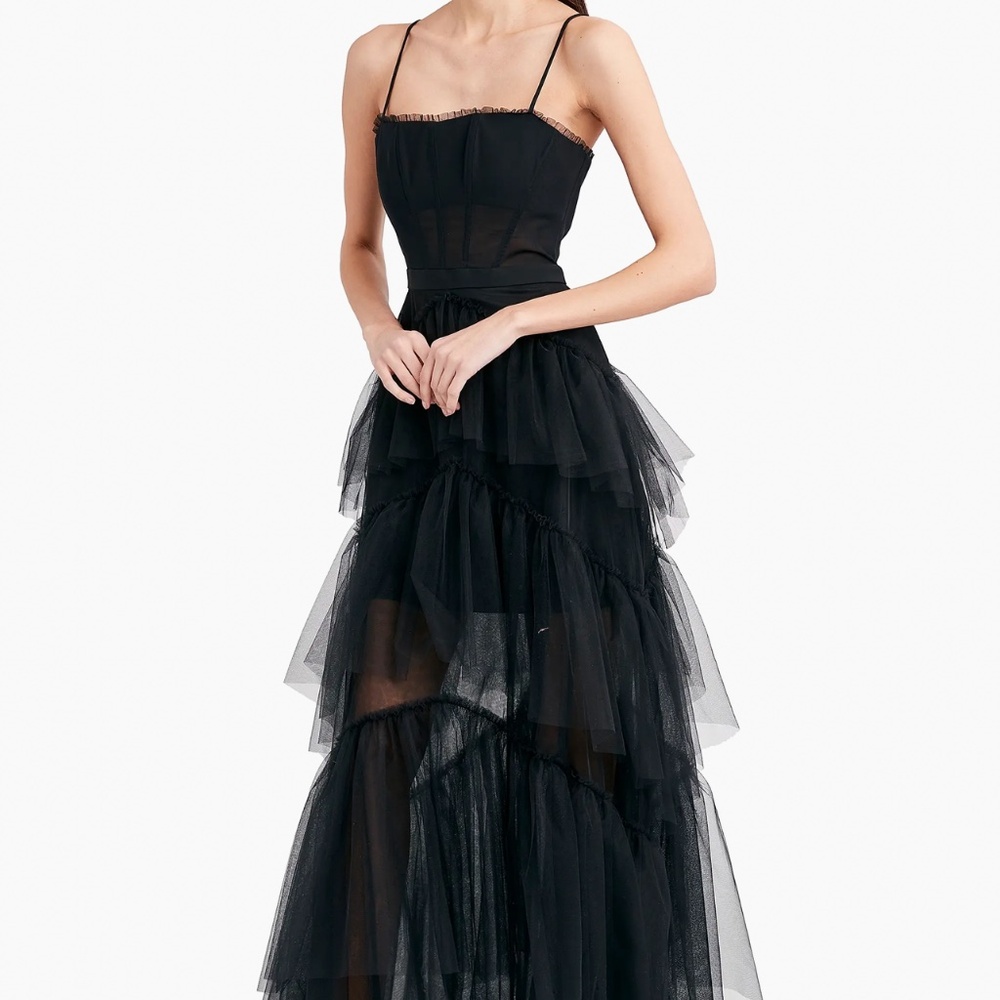 BCBGMAXAZARIA Sheer Tiered Ruffle Gown black size 6